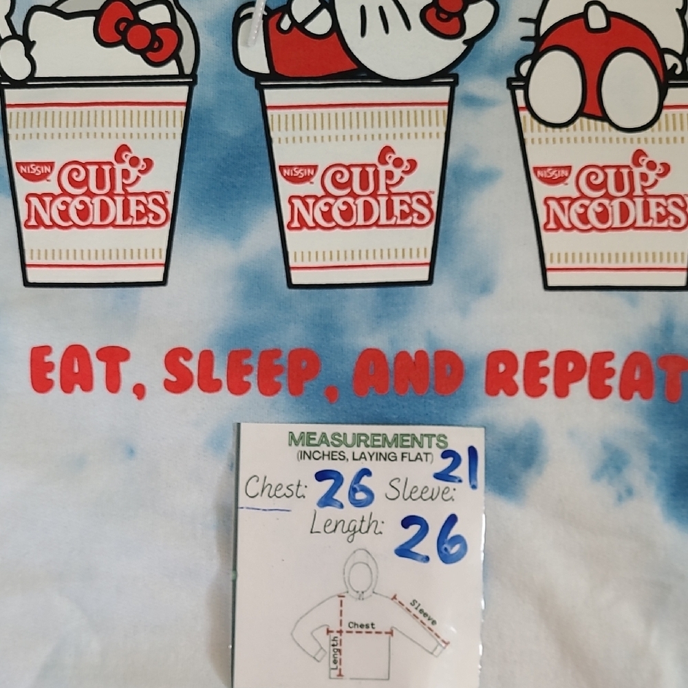 Cup Noodles X Hello Kitty Blue Pink White Tie Dye Cup Noodles Hoodie XL - Picture 13 of 14
